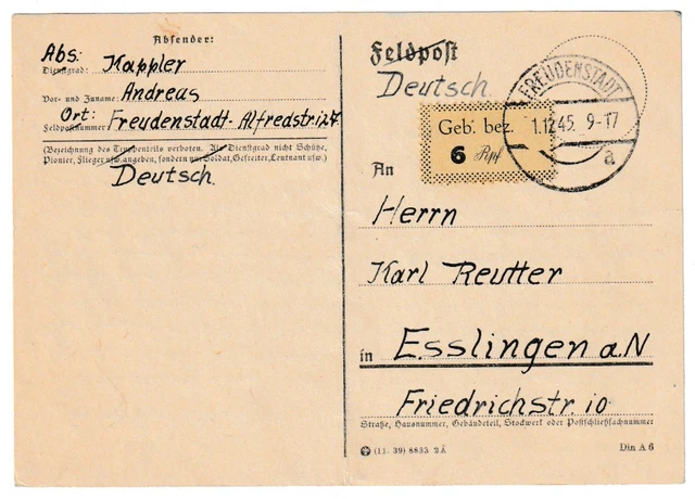 Lokalausgabe Freudenstadt Feld PK mit Nr. 4 / 2. Auflage