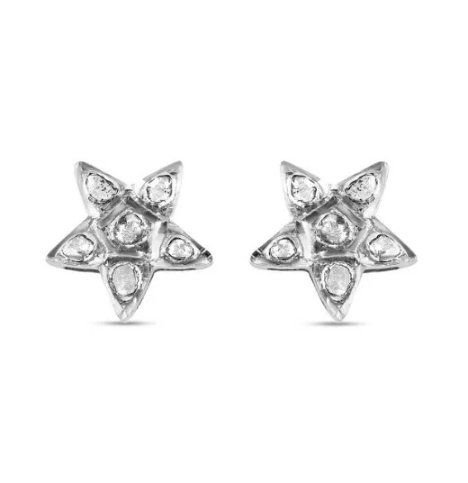 Natural Polki Diamond Stud Earrings in Platinum Plated Sterling Silver 0.50 Ct.