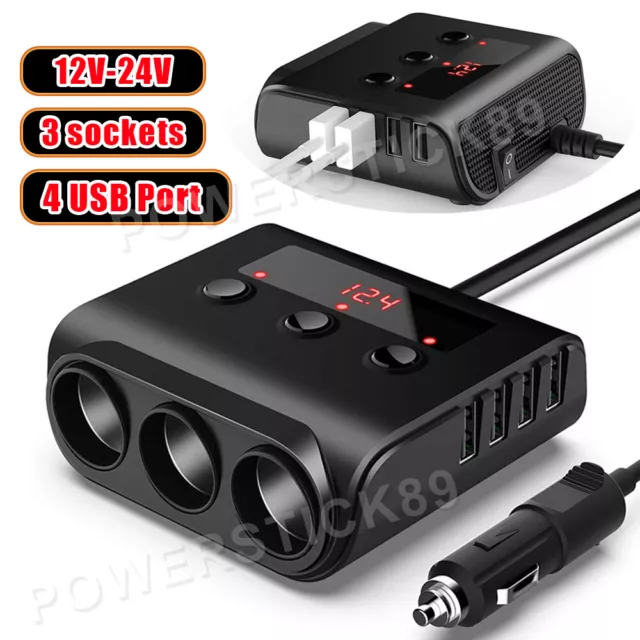 12V 24V Car Car Adapter 3 Way Cigarette Lighter Distributor with 4 USB Outlet 2