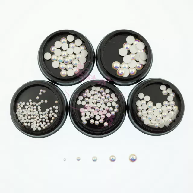 Ceramic White AB Faux Pearl Beads Nail Art Manicure Crafts Scrapbooking 3D Decor