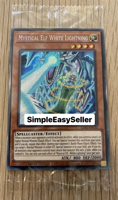 🔥 Yugioh LDS3-EN135 Mystical Elf White Lightning SECRET RARE 1ST EDITION