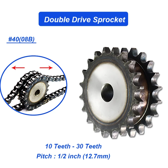 08B 10T- 30T True Double Row Strand Chain Drive Sprock Pitch 1/2 Inch 12.7mm 45#