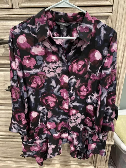 Womens Simply Vera Vera Wang Blouse Button Down Size M Floral Print