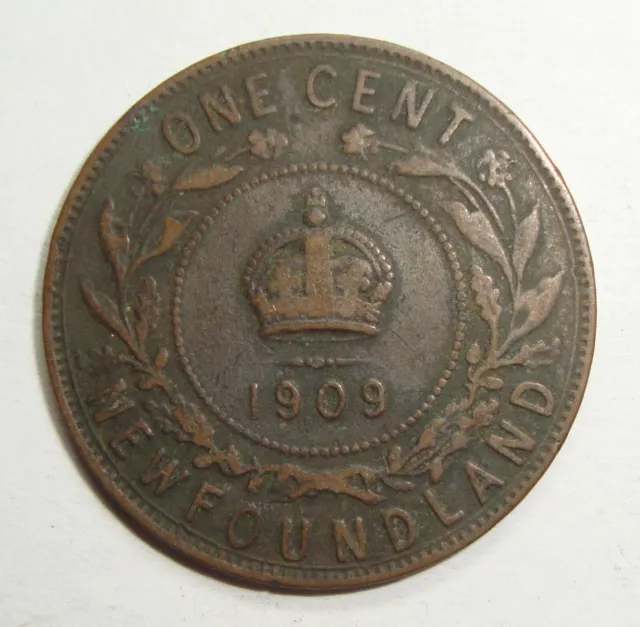 1909 Newfoundland Canada One 1 Cent Edward Vii Large Penny Coin