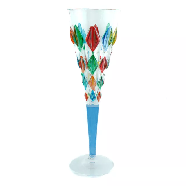 Cristal de Murano Bebible Champagne Flauta Múltiple Color Mano Pintada Azul Stem