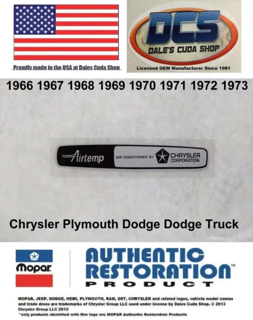1966 73 Chrysler Plymouth Dodge ALL Air Temp Right Rear Window Decal MoPar USA