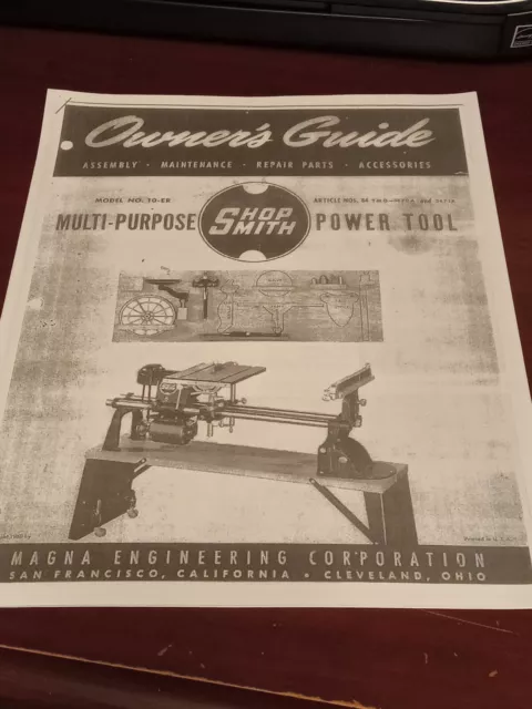 SHOPSMITH Model 10-ER Owner's Guide, Assembly, Repair Parts, Maintenance, Accsys