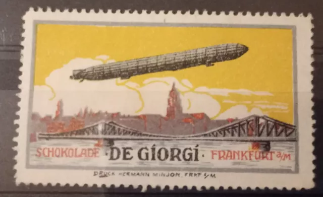 German poster stamp Frankfurt FRA aviation Zeppelin advertising chocolate