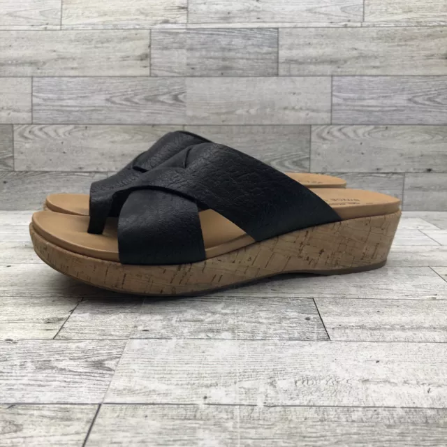 Kork-Ease Sabrina Wedge Sandals Women’s Size 9 Black Leather Platform Slides