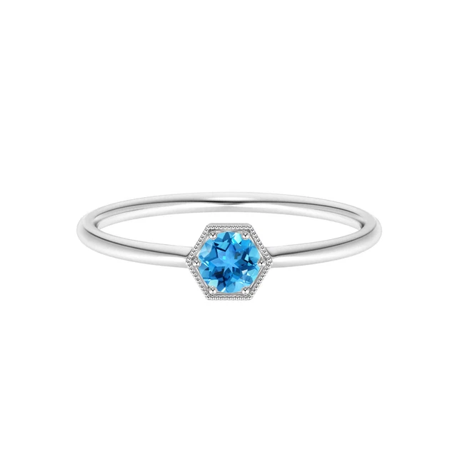Bague En Argent Sterling 925 Avec Topaze Bleue & C.Z. - Taille 9 - Fait Main En Inde