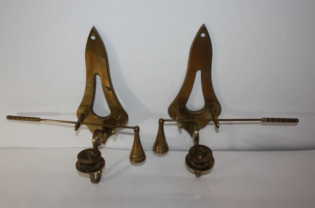 Set of 2 Vintage Brass Candle Sconces with Snuffers Wall Mount