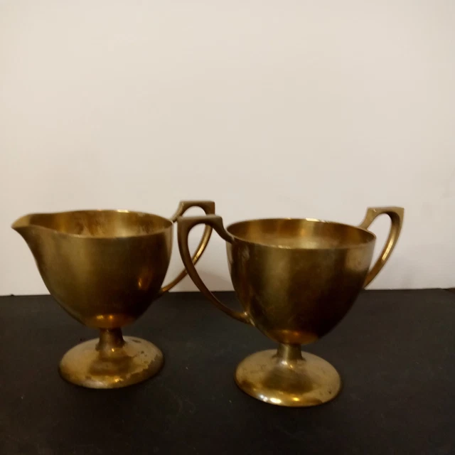 Vintage Dirigold Dirilyte Goldenware Sugar Bowl Creamer Set Brass Finish