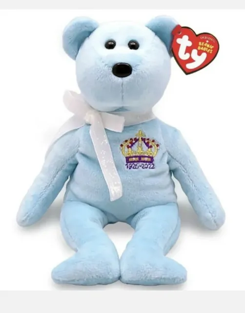 Queen Elizabeth II Bear TY Beanie Babies 15cm Soft Toy ✅ FAST P&P 📦