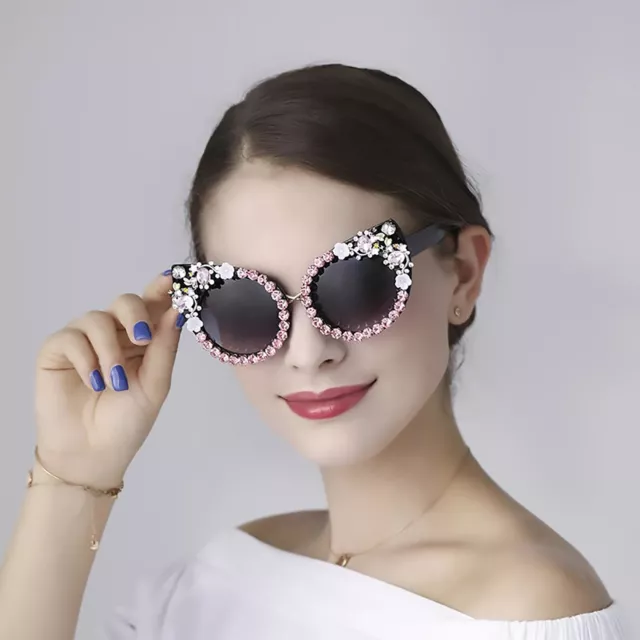 Luxury Womens Rhinestone Cat Eye Sunglasses Vintage Overszied Shades Party Gift