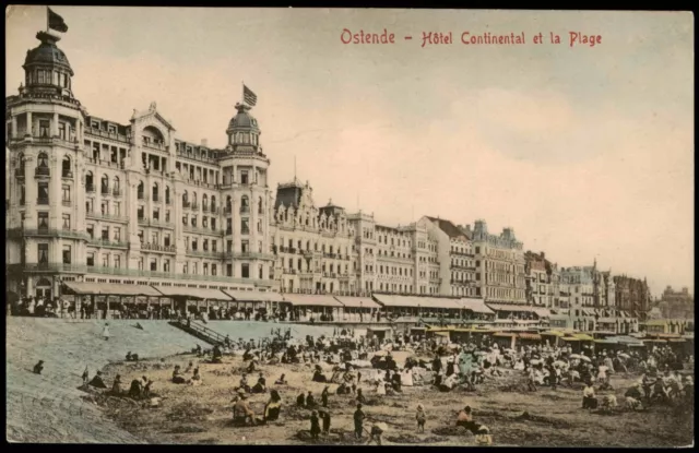 Postkaart Ostende Oostende Hôtel Continental et la Plage 1909 2