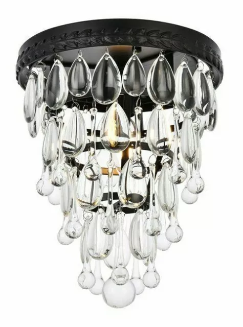 Black Clear Glass Crystals Bedroom Hallway Flush Mount Chandelier 1 Light 12"