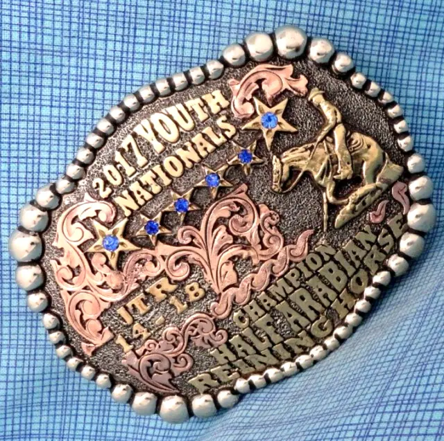 Arabian Reining Horse 2017 Champion Trophy Belt Buckle Mollys Custom Slvr.TAZ083