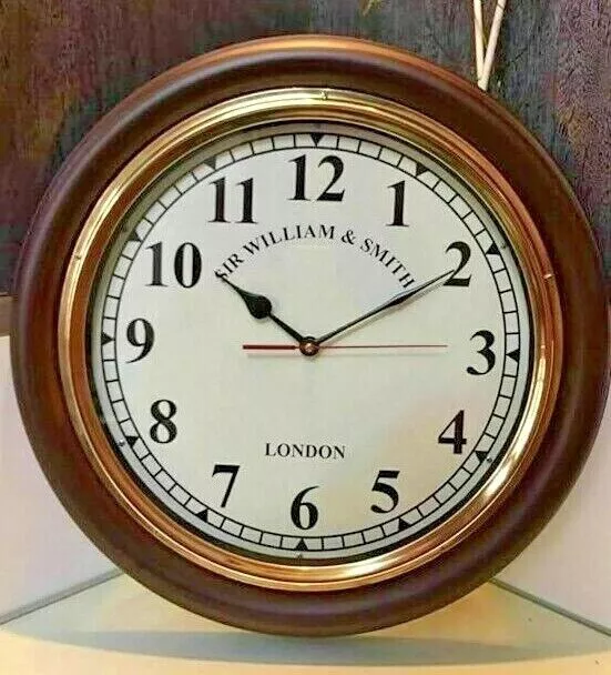 Antique Style Brown & Golden Round Vintage Wooden Wall Clock  Home Decorative