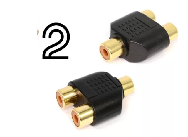 RCA Phono Y Splitter Adapter Stecker 2 auf 1 Buchse Audio oder Video AV GOLD 2 x