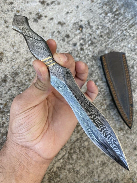 Hand Forged Damascus Steel Hunting Dagger Boot Knife Full Tang+Sheath Tx-1545