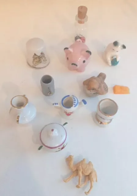 Miniaturen Puppenküche Geschirr Setzkasten Vase Fingerhut Schweinchen Krug Suppe