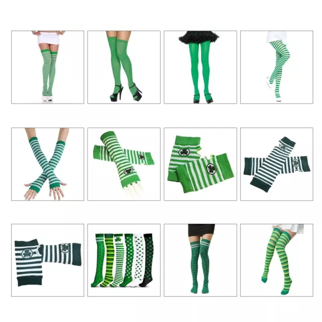 Saint Patricks Day Thigh Socks Pantyhose Arm Warmers Shamrock Party Costume