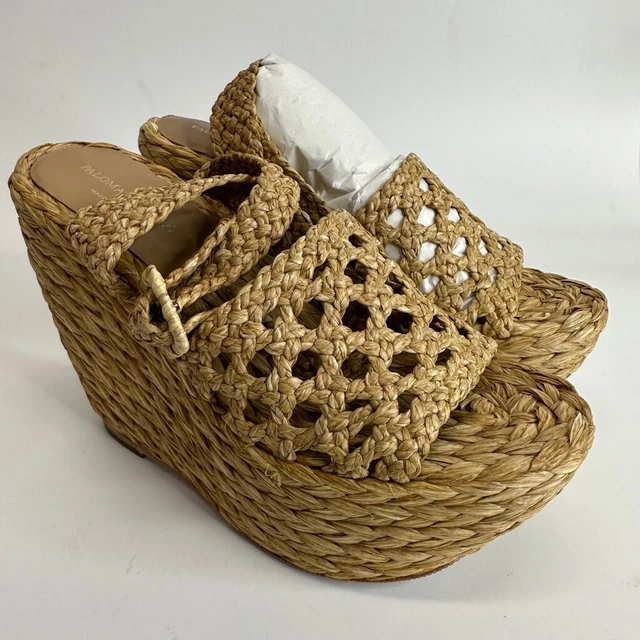Paloma Barcelo Womens Paige Espadrille Platform Sandals Beige Raffia 6.5 New