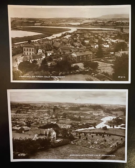 Two RPPC Postcards ENNISKILLEN Fm Cole Monument Fermanagh No Ireland Val R973/4