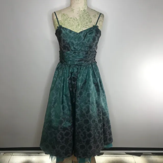 Betsey Johnson Teal Blue Green Snake Print Satin Cocktail Party Dress Size 8