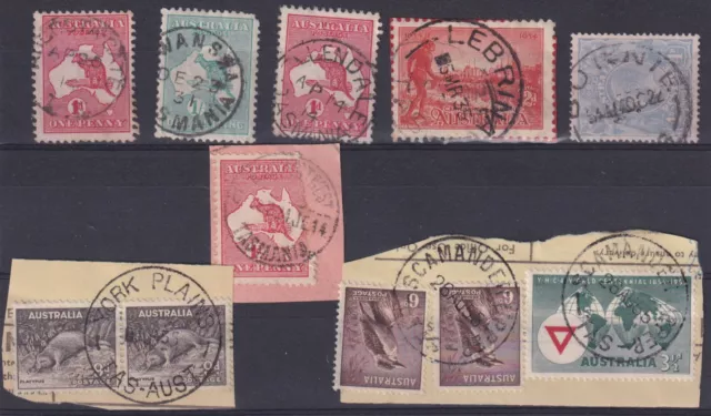 TASMANIA • Selection of cds Postmarks on Commonwealth Period: Lebrina, Scamander