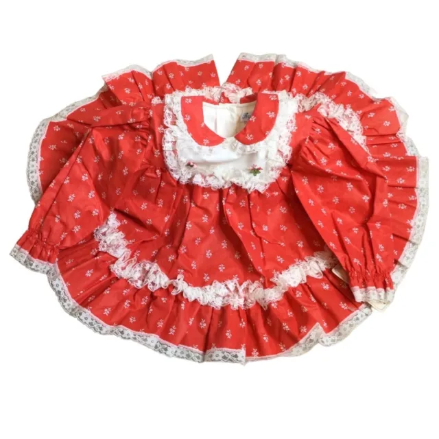Vintage Bryan Baby Girl Full Circle Party Dress Lace Trim Red 12 Months NWT