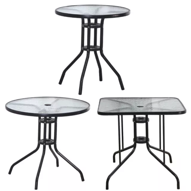 Outdoor Dining Table Bistro Coffee Table Garden Patio Furniture Glass & Metal