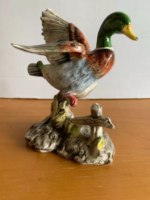 Vintage Glazed Ceramic MALLARD DUCK Bird Figurine JAPAN Hand Painted 6” Tall