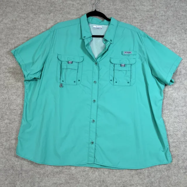 Columbia Blue Short Sleeve Fishing Shirt Button Up Womens Plus 3X