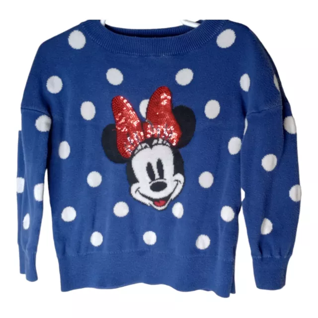 Gap Kids Girls Disney Minnie Mouse Sweater Cobalt Blue White Polka Dot Sz XS 4-5