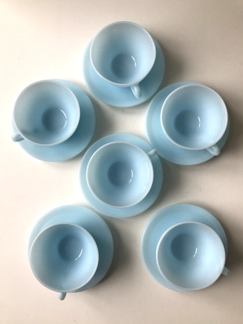 Lot De 6 Tasses Et Sous Tasses À Café Opaline Bleue Pastel Duralex Vintage 60'S