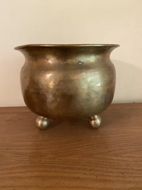 Vintage Hammered Brass Copper Footed Garden Planter SW Farber Flared Top