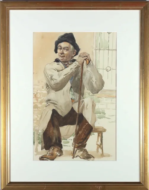 Late 19th Century Watercolour - Man with a Cane