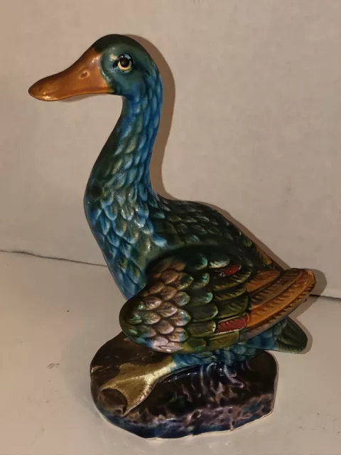 VTG 50s 60s TILSO Ceramic MALLARD DUCK Bird Figurine JAPAN Hand Painted 8” Tall