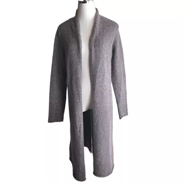 Eileen Fisher Long Duster Cardigan Womens Large Brown Gray Mohair Wool Open