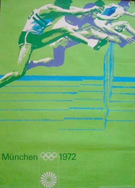 MUNICH 1972 OLYMPICS HURDLES A1 poster 23x33.5 OTL AICHER art NM Vintage