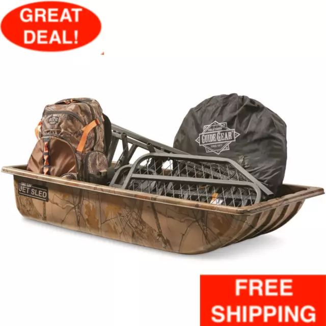 Camo Jet Sled 1 W/ SWB3 Sled Wear Bars Tow Rope Shappell Hunt Ice Fish Gear Haul
