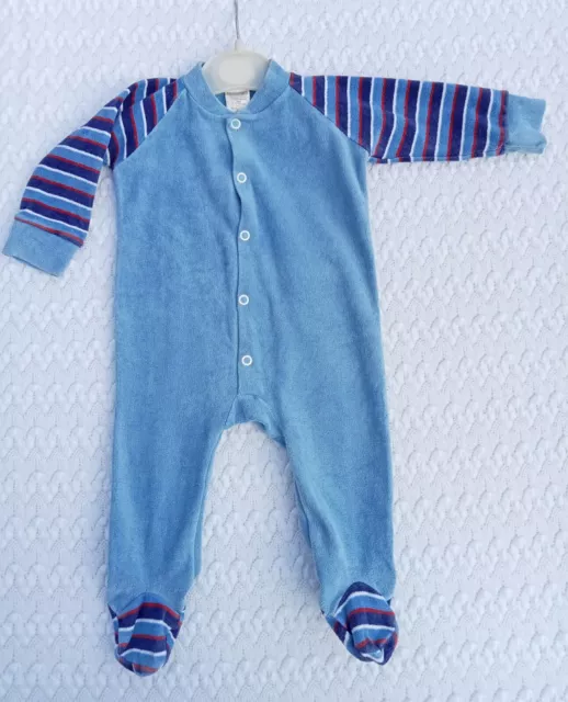 Vintage 1970's Blue Velour Babygrow Age 6-12 Months