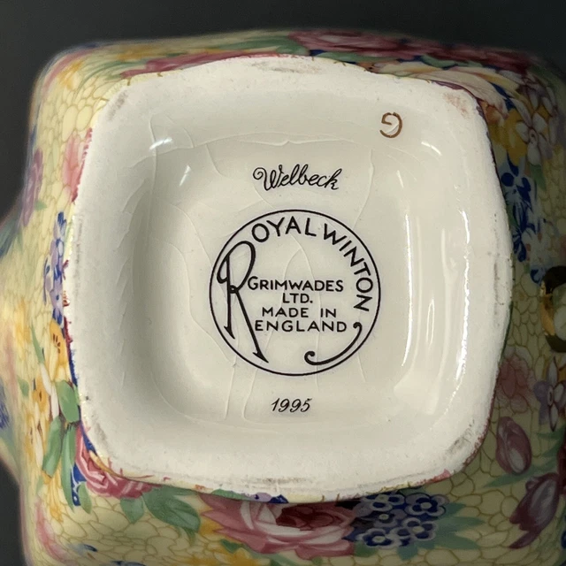 Royal Winton Grimwades WELBECK Yellow Floral Chintz Ascot Teapot England 1995 7