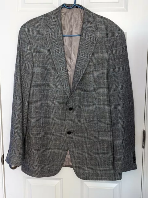 Hart Schaffner & Marx Mens Gray Plaid Twill Blazer Sport Coat Jacket -44L