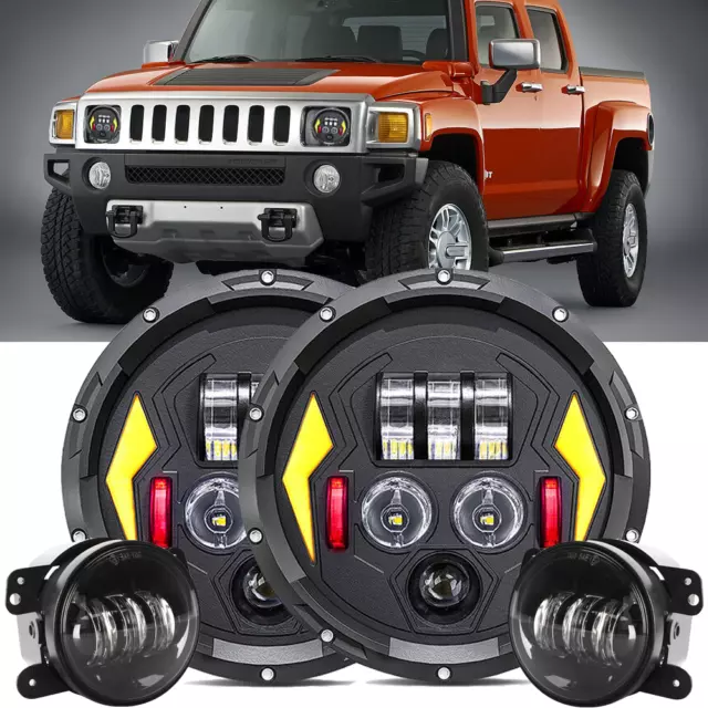 7" INCH Halo LED Headlight DRL + 4" Fog Lights Combo Kit For Hummer H2 H3T 06-10