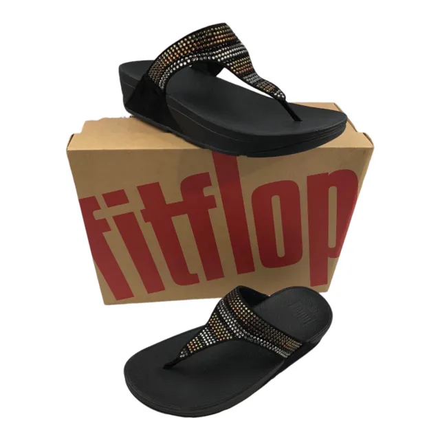 FIT FLOPS Womens Sandals Size 7M Strobe Luxe Black Toe Thong Comfort Shoes