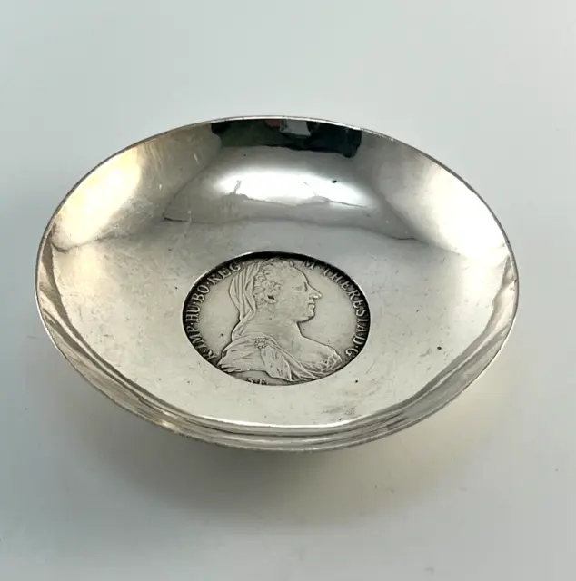Maria Theresa Thaler 1780 Silver Coin in Silver Small 3 3/4" Wide Dish