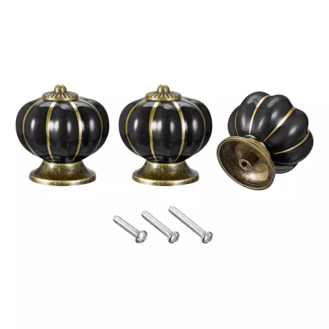 Tiradores de Cajón de Cerámica, 3 Pomos con Forma de Calabaza 40mm Diá, Negro