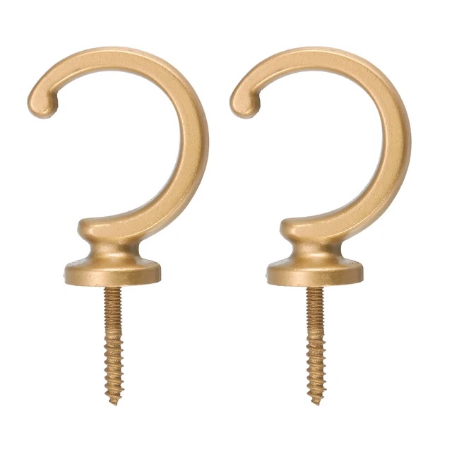 2Pcs Aluminum Alloy Wall Mounted Curtain Holdback Drapery Tieback Hooks, Gold